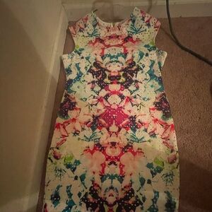 Multi Colored, Bisou Bisou size 14 form fitting dress